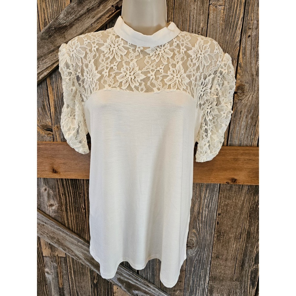 Luna ray size large lace accent ivory top formal career top ^